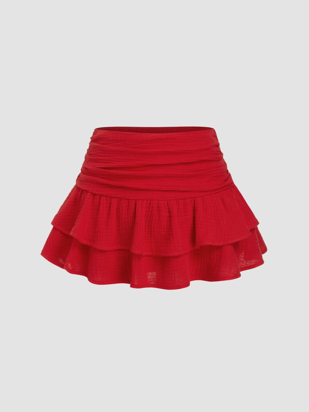Cotton Mid Rise Ruched Layered Mini Skirt