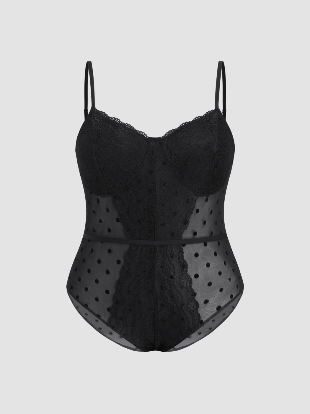 Lace Sweetheart Polka Dot See-through Bodysuit Curve & Plus