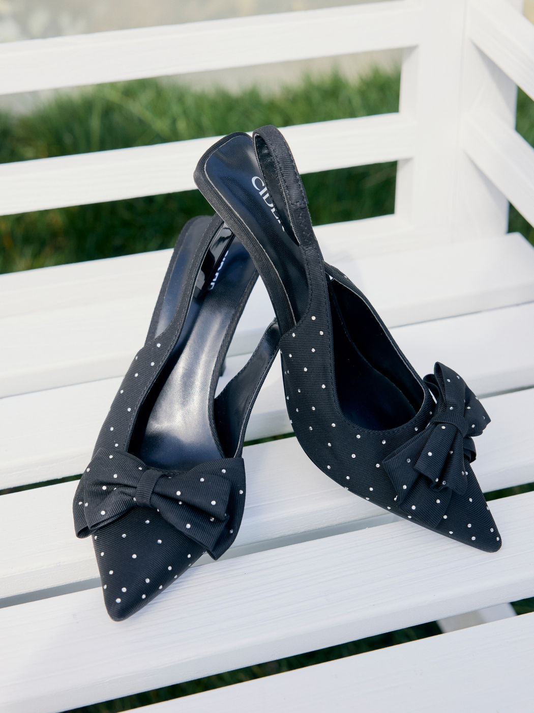 RHINESTONE SATIN SLINGBACK HEELS