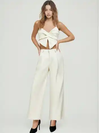 V-neck Twist Split Crop Cami Top & Mid Rise Wide Leg Trousers