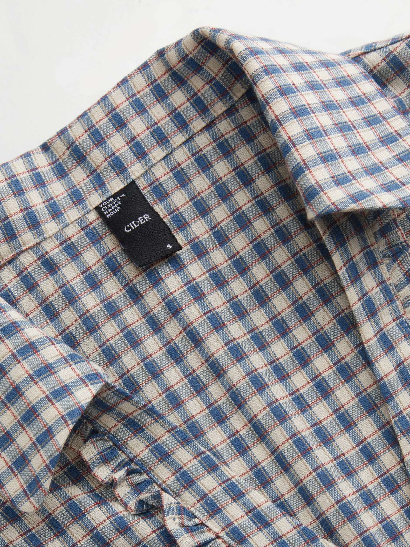 Woven 100% Cotton V-neck Check Button Short Sleeve Blouse For School