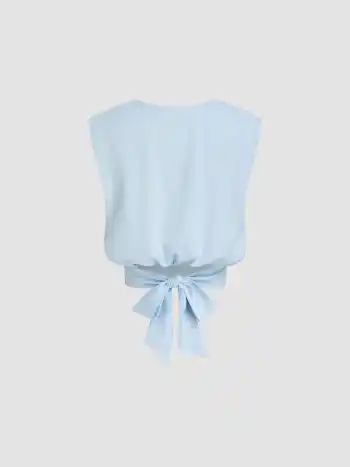 Satin Rundhals Einfarbig Gebundenes Oberteil & Mittelhohe Taschen Weite Beine Hosen Set