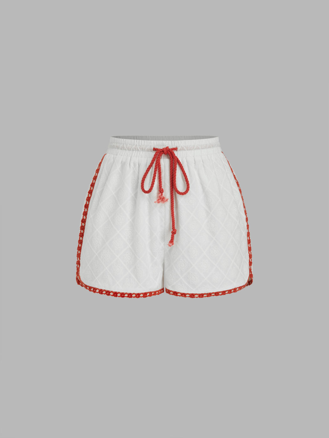 Baumwoll-Shorts mit mittlerem Bund und floralem Kontrastbesatz