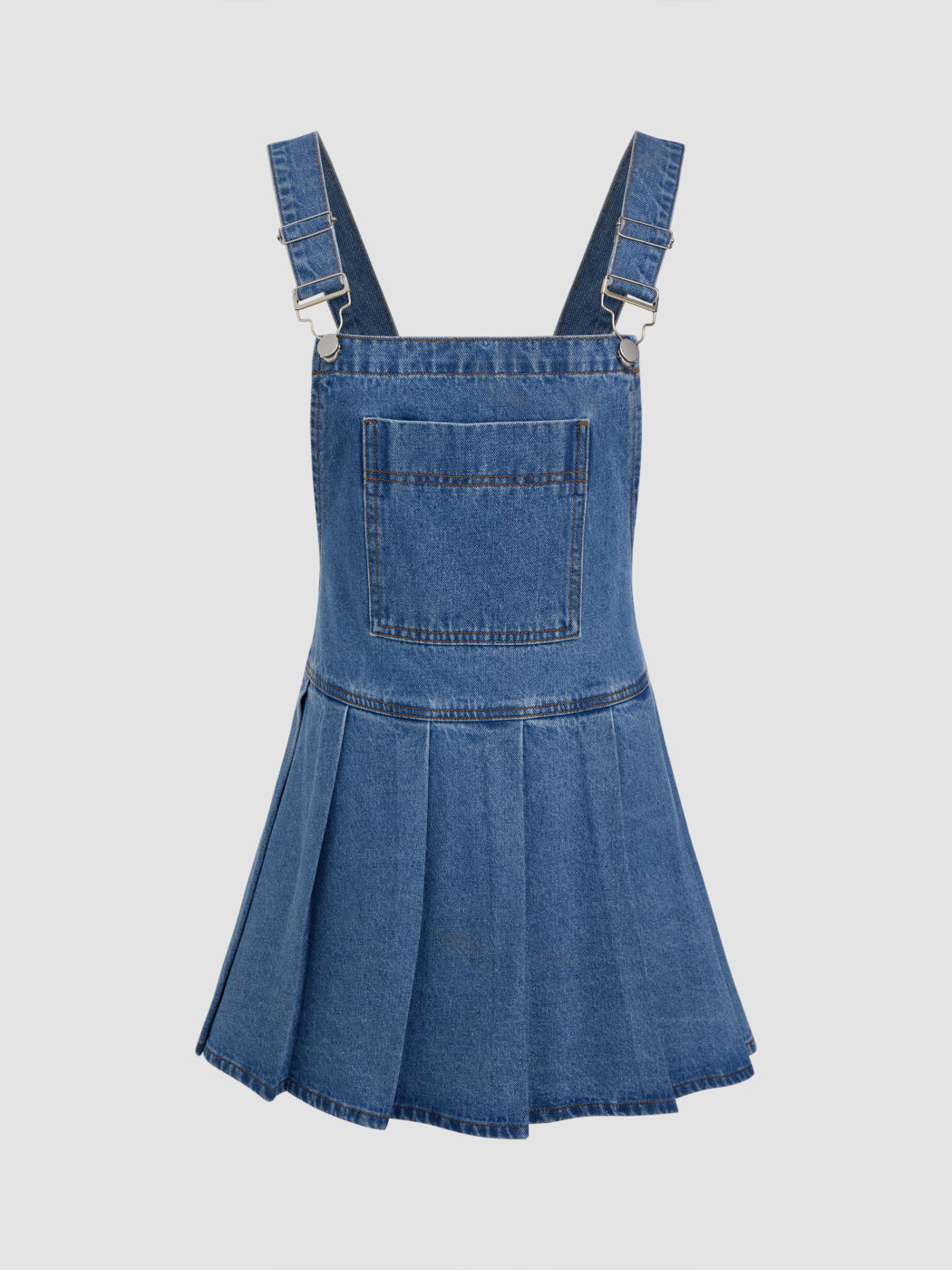 Denim Pleated Mini Pinafore Dress