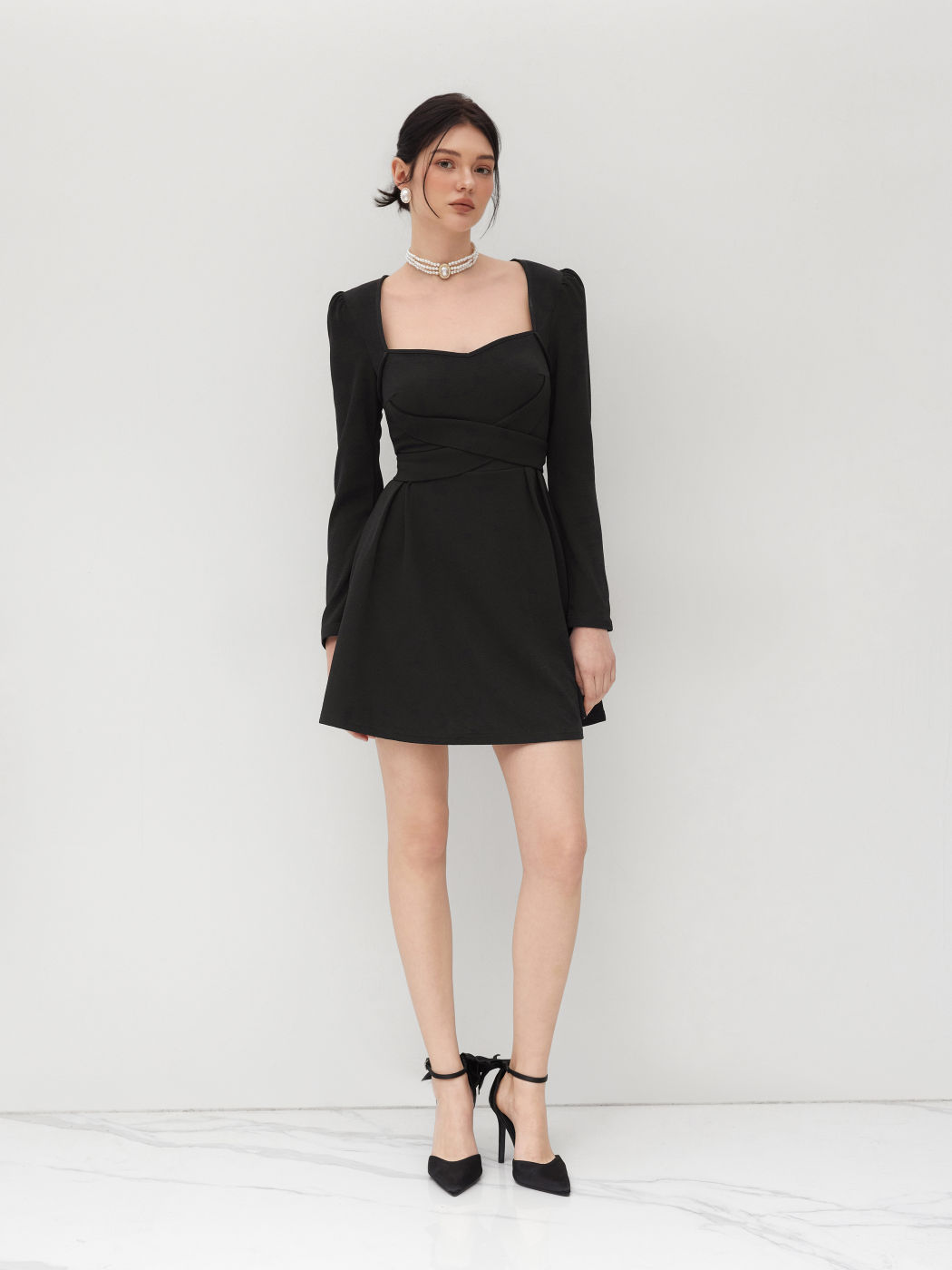 Square Neck Tie Back Ruffle Mini Dress