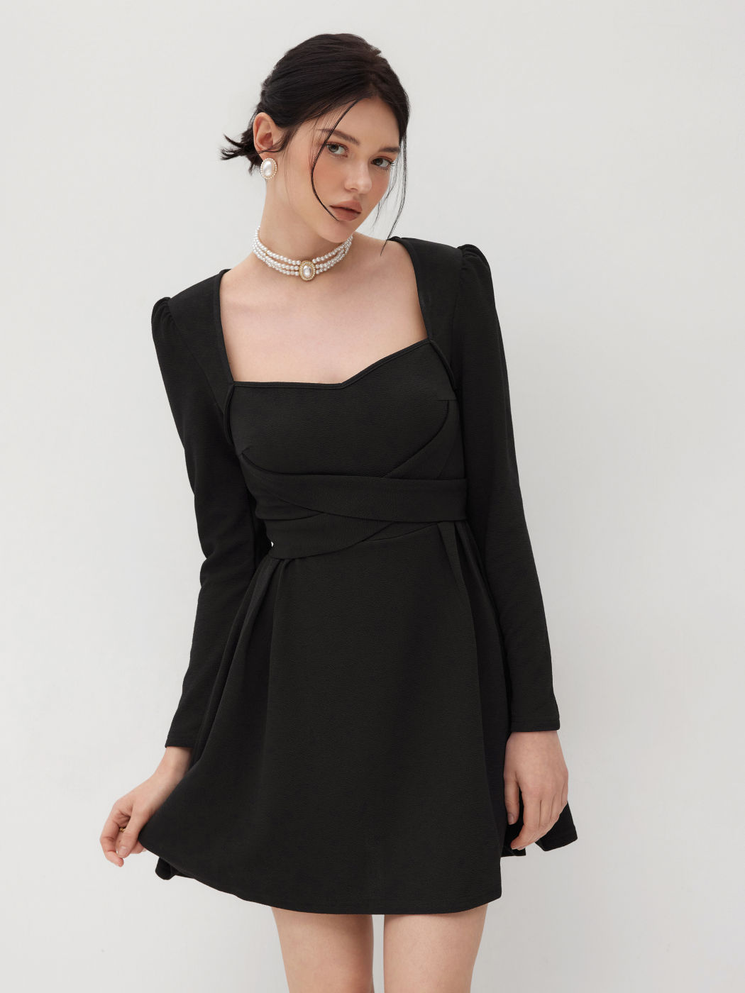 Square Neck Tie Back Ruffle Mini Dress
