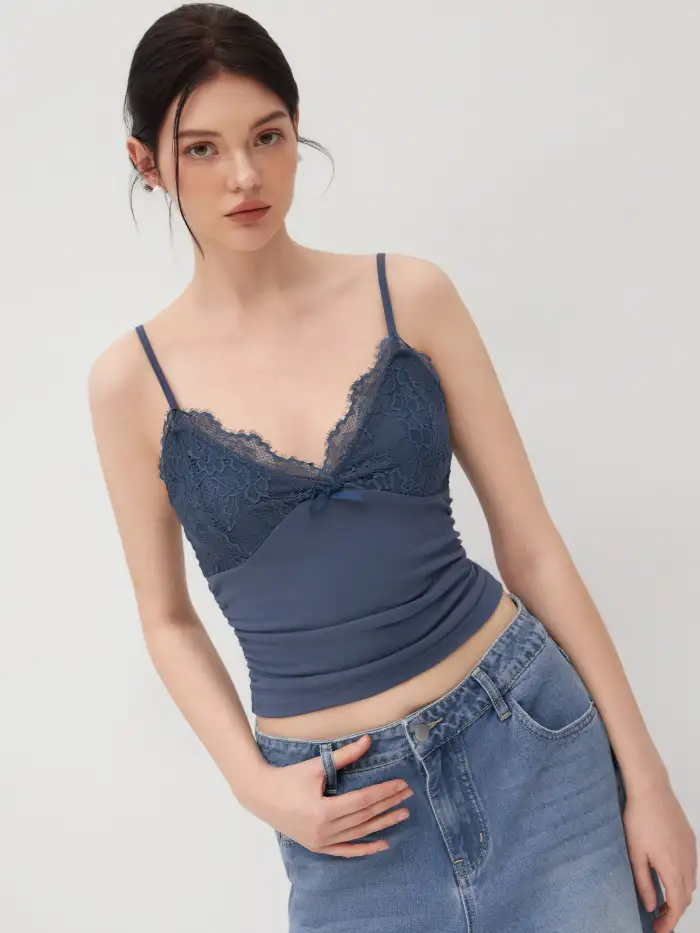Satin Satin V-neck Floral Knotted Backless Top For Music Festival/Live House