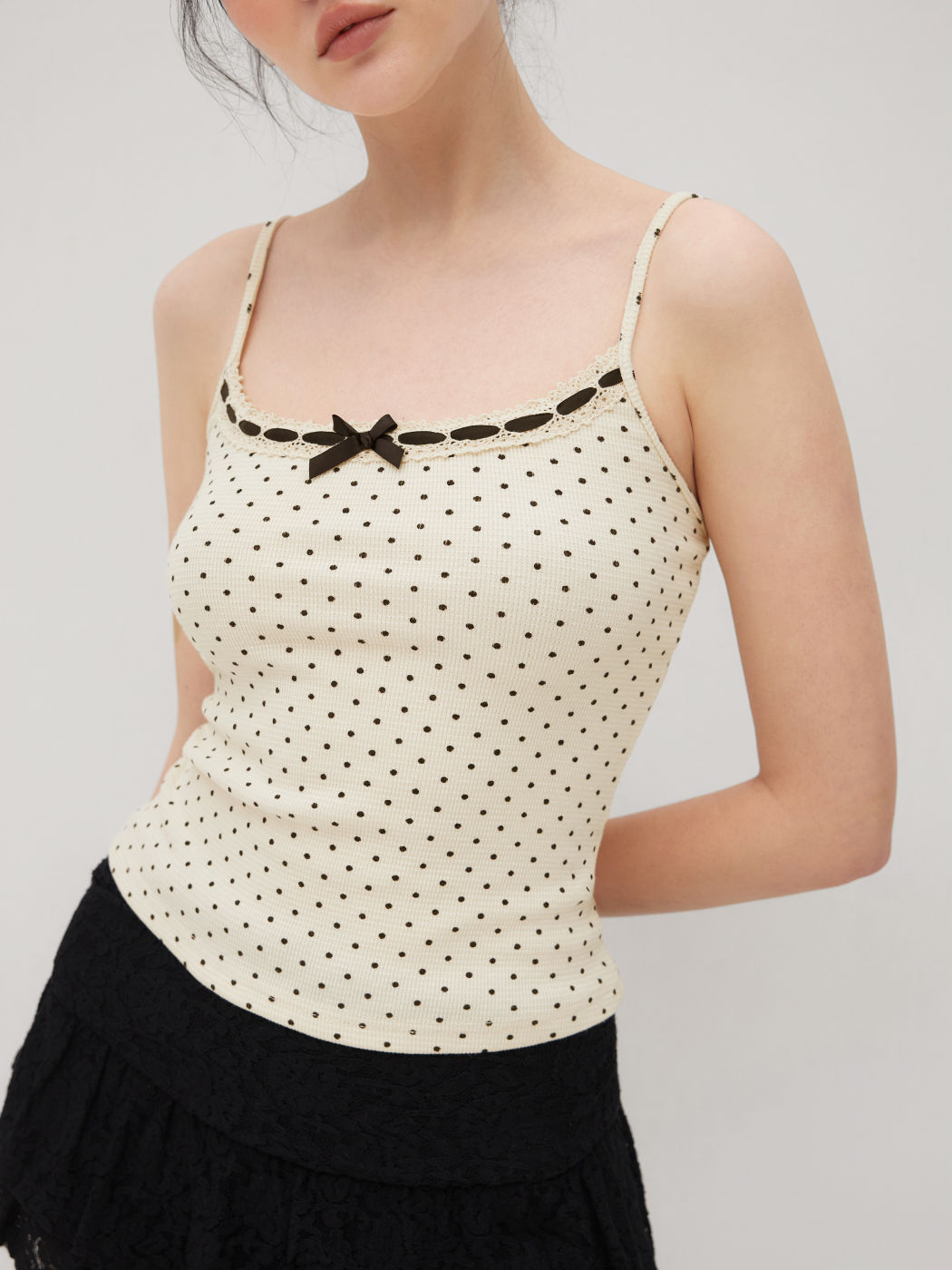 Baumwollmischung Polkadot Schleifen Cami Oberteil