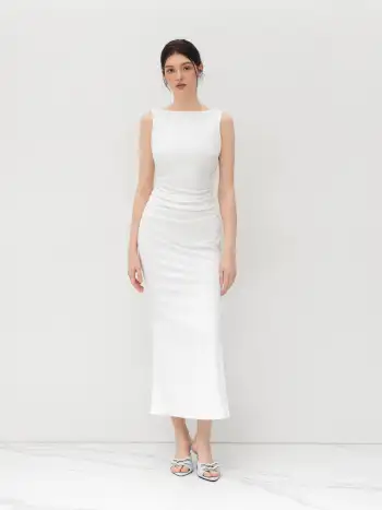 Boat Neck Solid Zipper Mini Dress