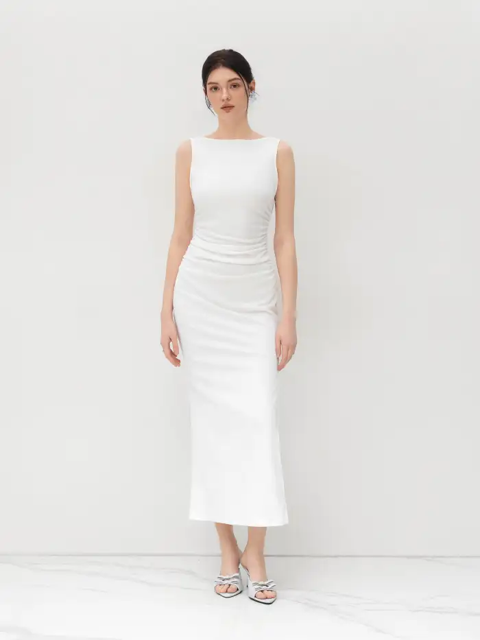 Boat Neck Solid Maxi Dress