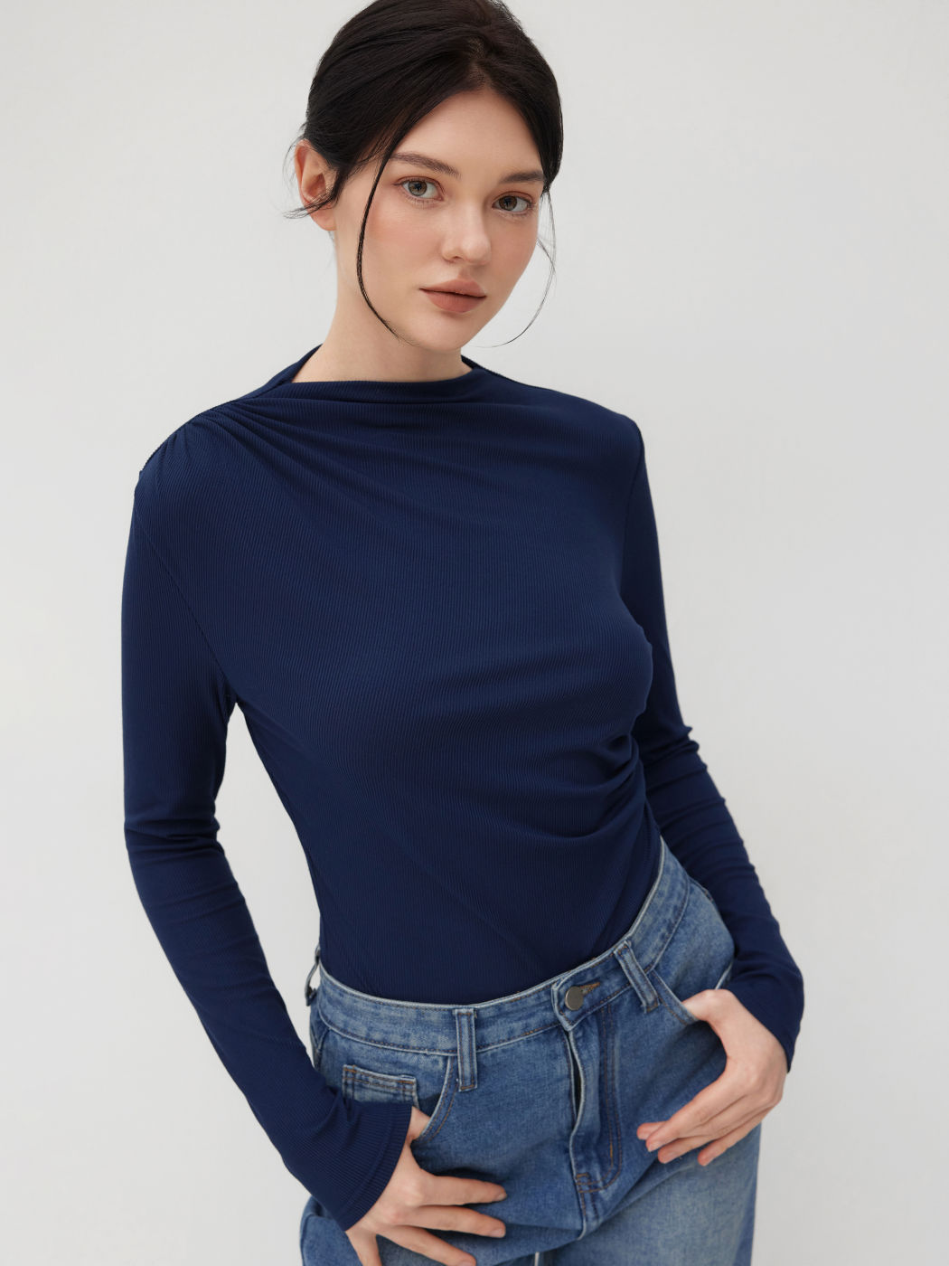 Stand Collar Ruched Bodysuit