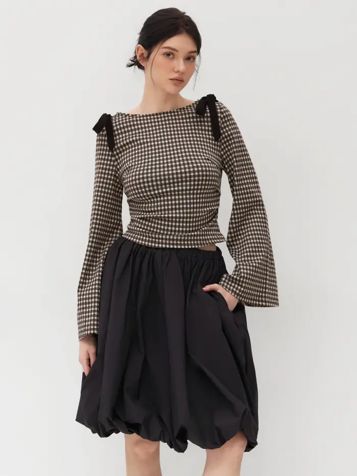 Low Rise Gingham Zipper Midi Skirt