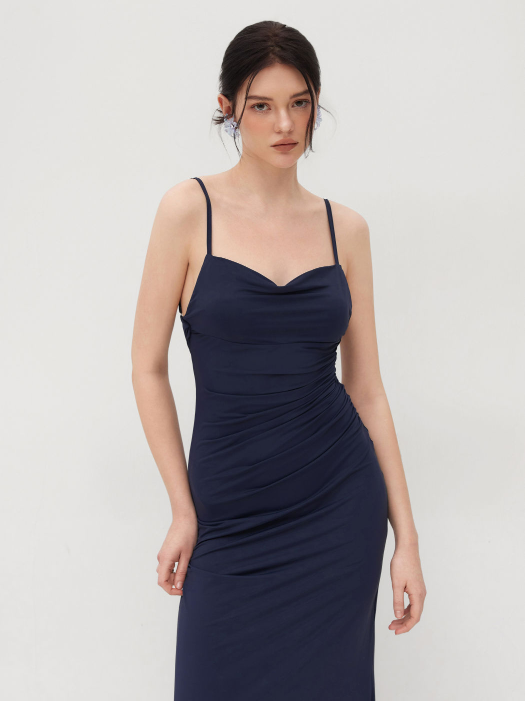 Maxikleid mit Kragenhals und geriffeltem Rückenabschluss