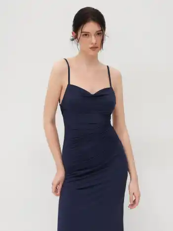 Maxikleid mit Kragenhals und geriffeltem Rückenabschluss