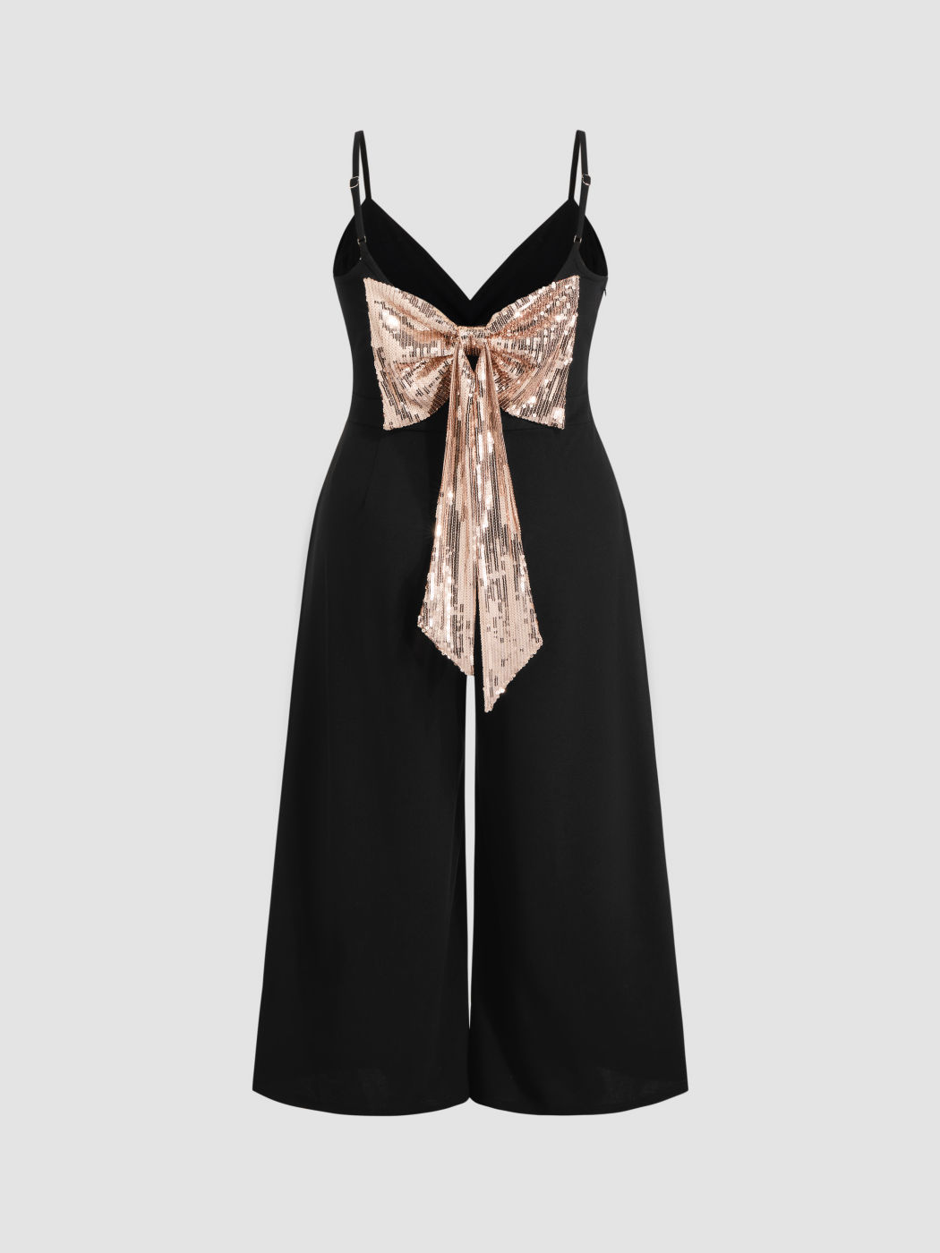 V-neck Sequin Bowknot Jumpsuit Curve & Plus