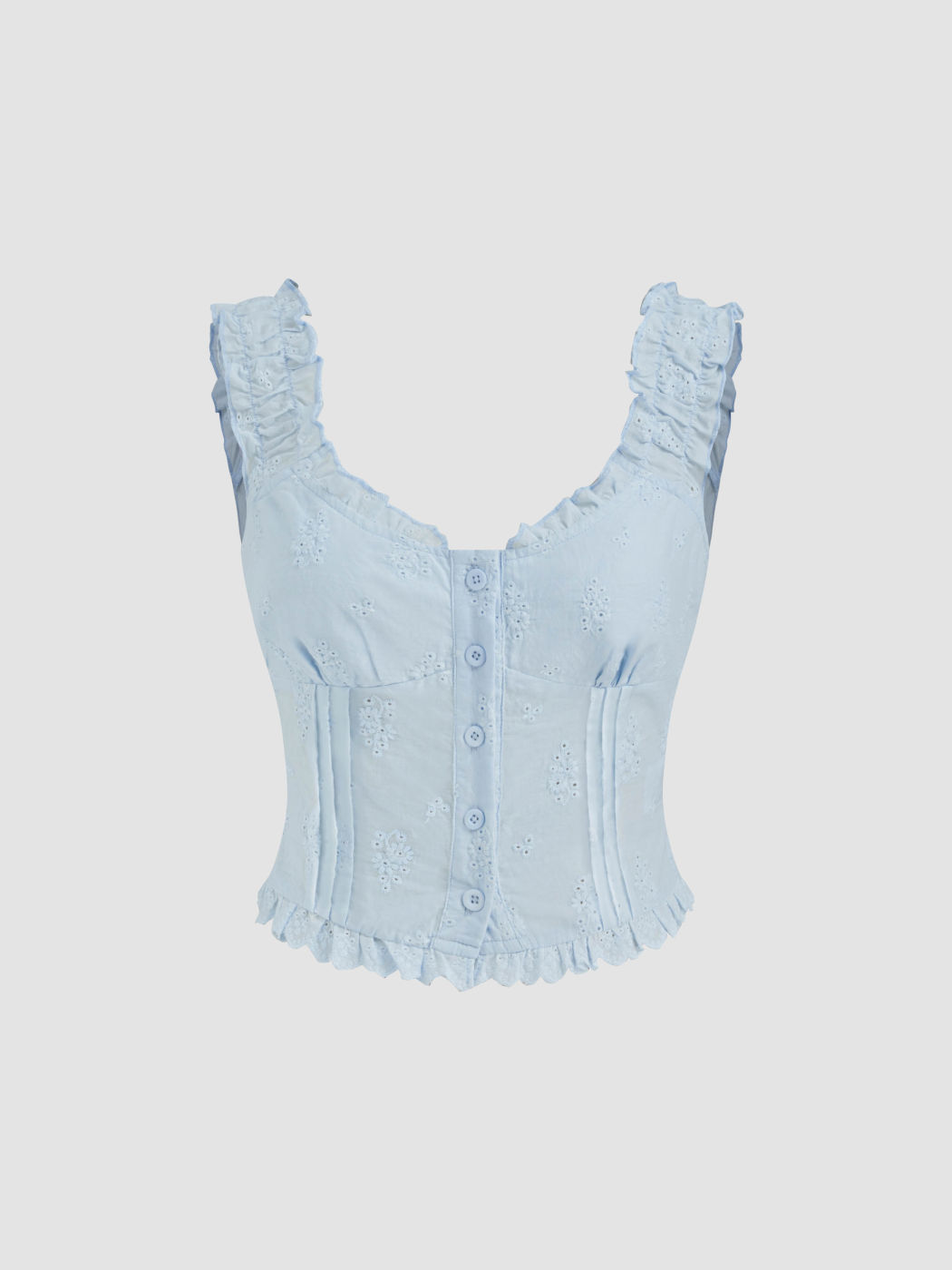 Baumwoll-V-Ausschnitt Broderie Anglaise Blumen-Kopfkanten Crop Tank Top