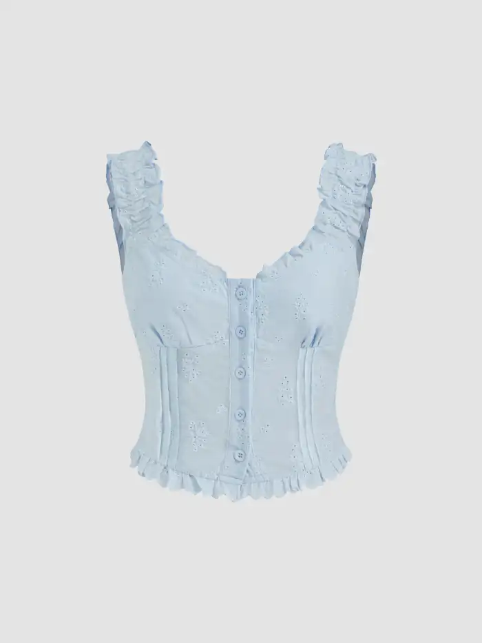 Tejido Crop Top de tirantes de algodón con escote en V, bordado