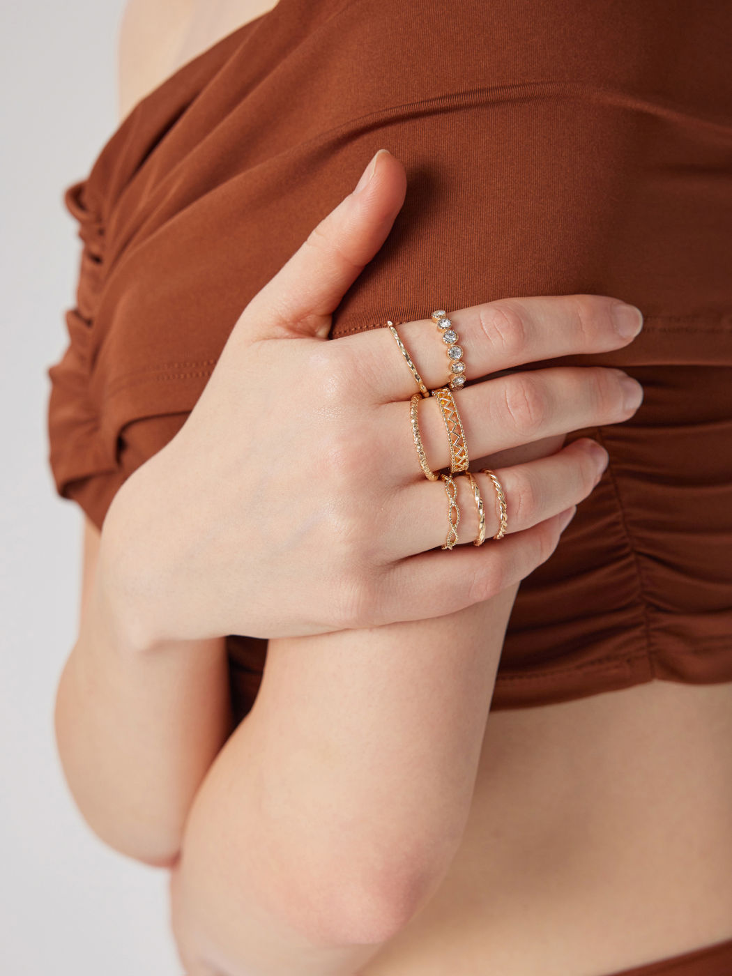 7PCS RHINESTONE & TWIST RING SET