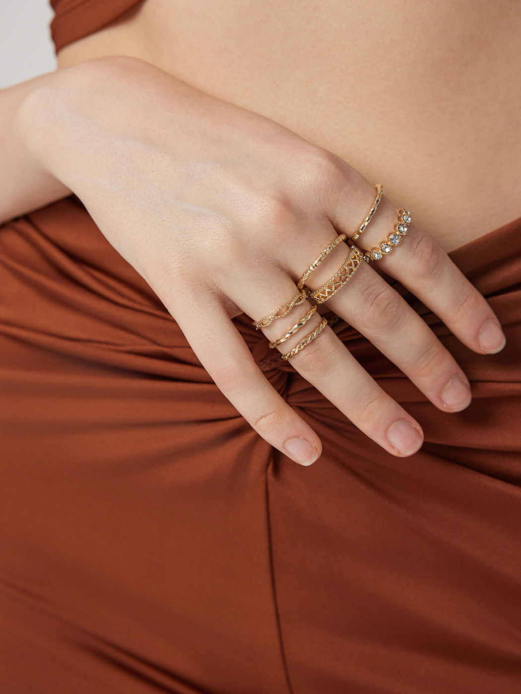 7PCS RHINESTONE & TWIST RING SET