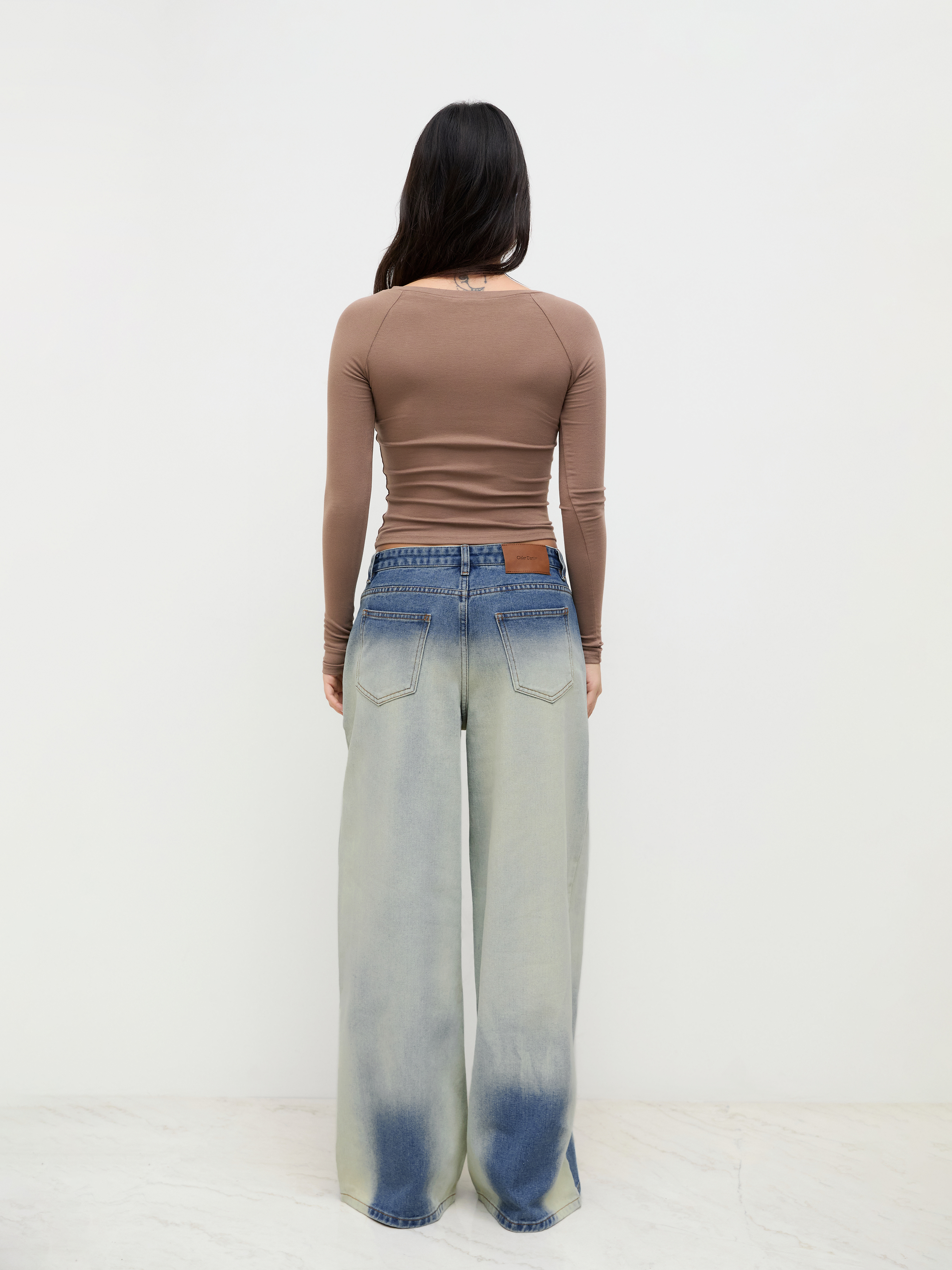 Cider Denim Low Rise Washed Gradient Baggy Jeans