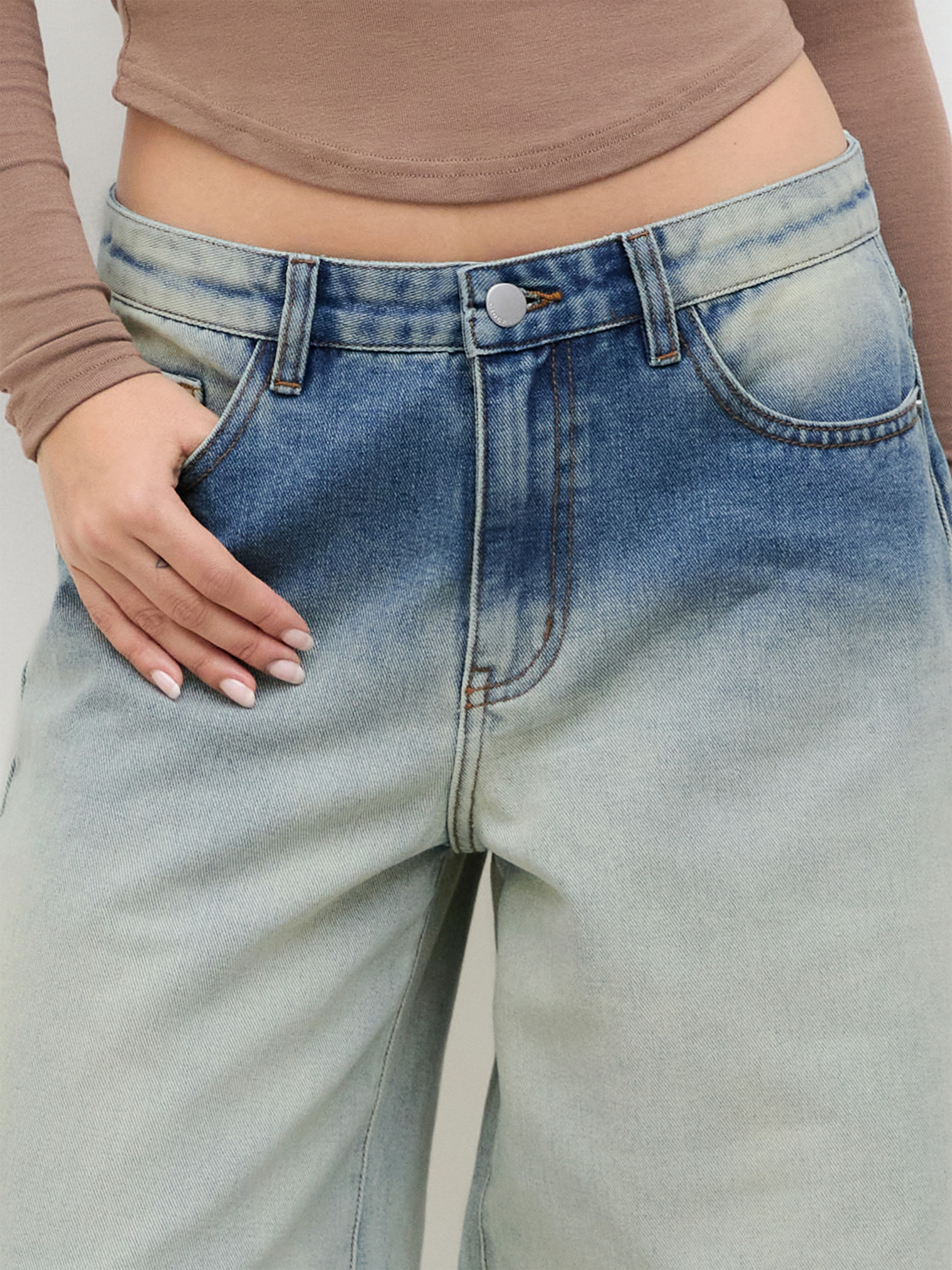 Cider Denim Low Rise Washed Gradient Baggy Jeans