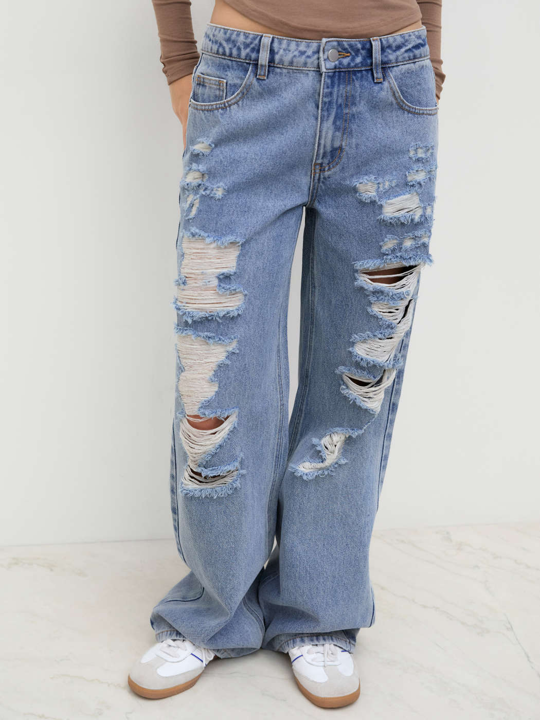 Boyfriend Jeans Jeans Baggy Strappati Denim Jeans Baggy Strappati