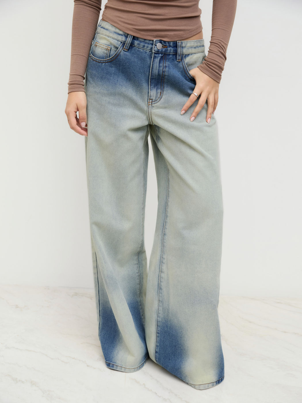 Cider Denim Low Rise Washed Gradient Baggy Jeans