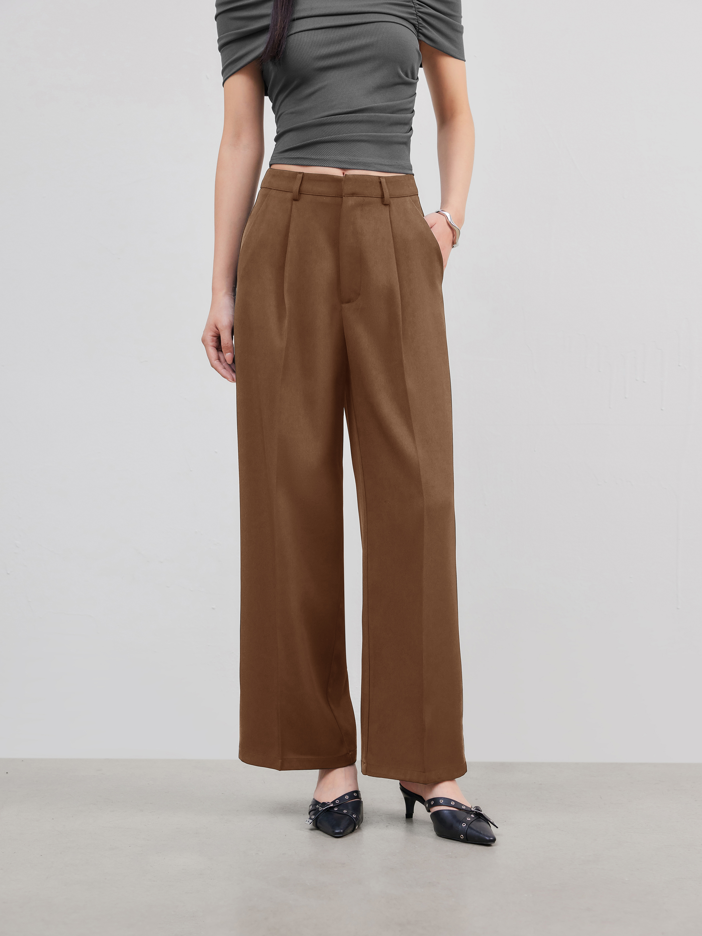 【COLOR iN ID】Petite pleated cotton pants Petite Tencel Cotton Pleated Wide Leg Dress Pants | Karen Millen