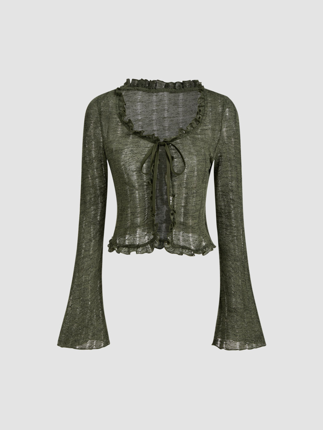 Top trasparente con nodo, scollo a U e orlo a lattuga