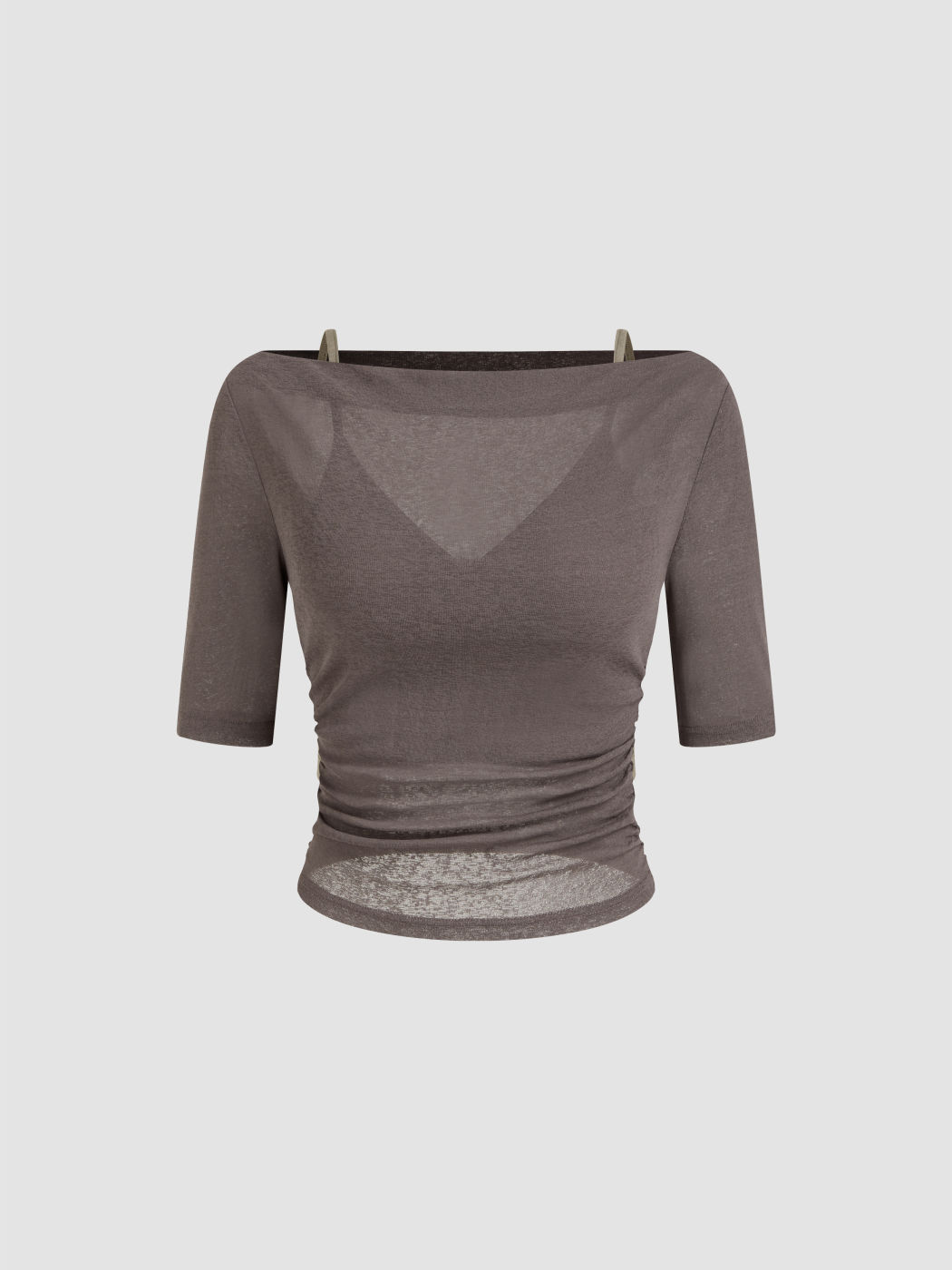 Two Pieces Boat Neck Ruched Tee With Cami Top