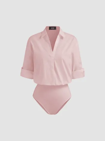 100% Baumwolle Kragen Roll-up Ärmel Shirt-Bodysuit