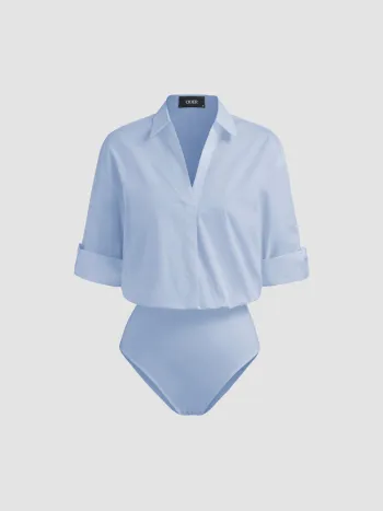 100% Baumwolle Kragen Roll-up Ärmel Shirt-Bodysuit
