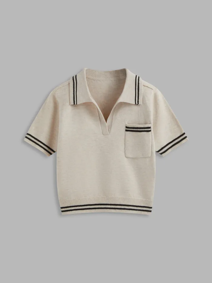 Knit V-neck 23 Hollow Out Short Sleeve Top