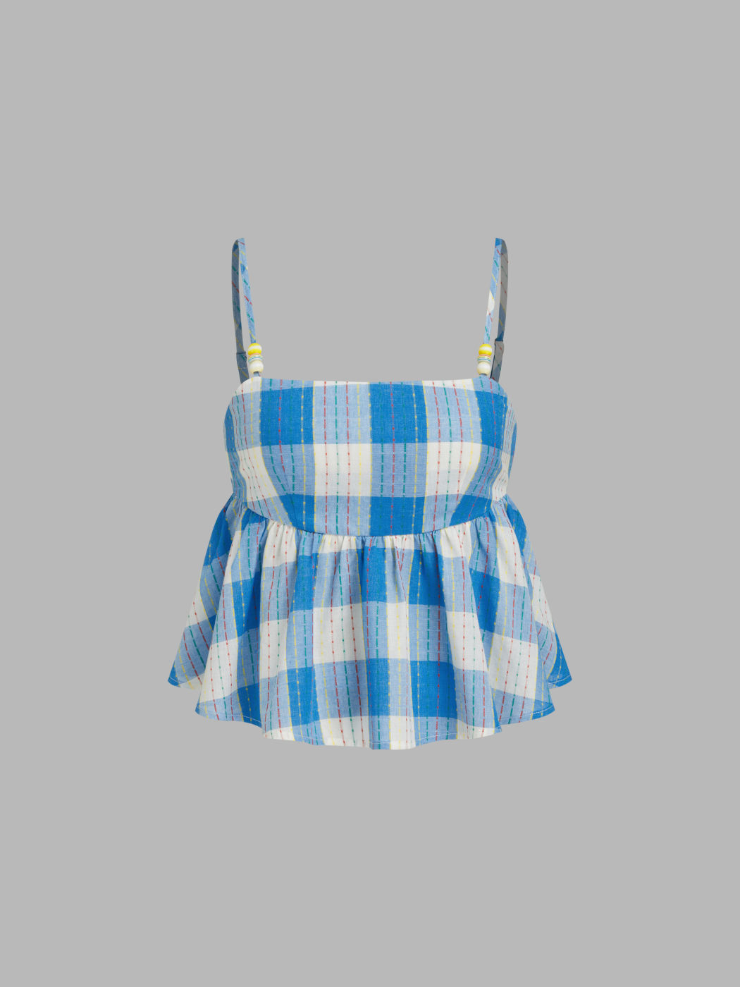 Baumwollmischung Gingham Perlen Rüschensaum Camisole Oberteil