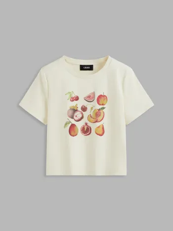 T-Shirt à manches courtes avec motif de fruits en 100% coton