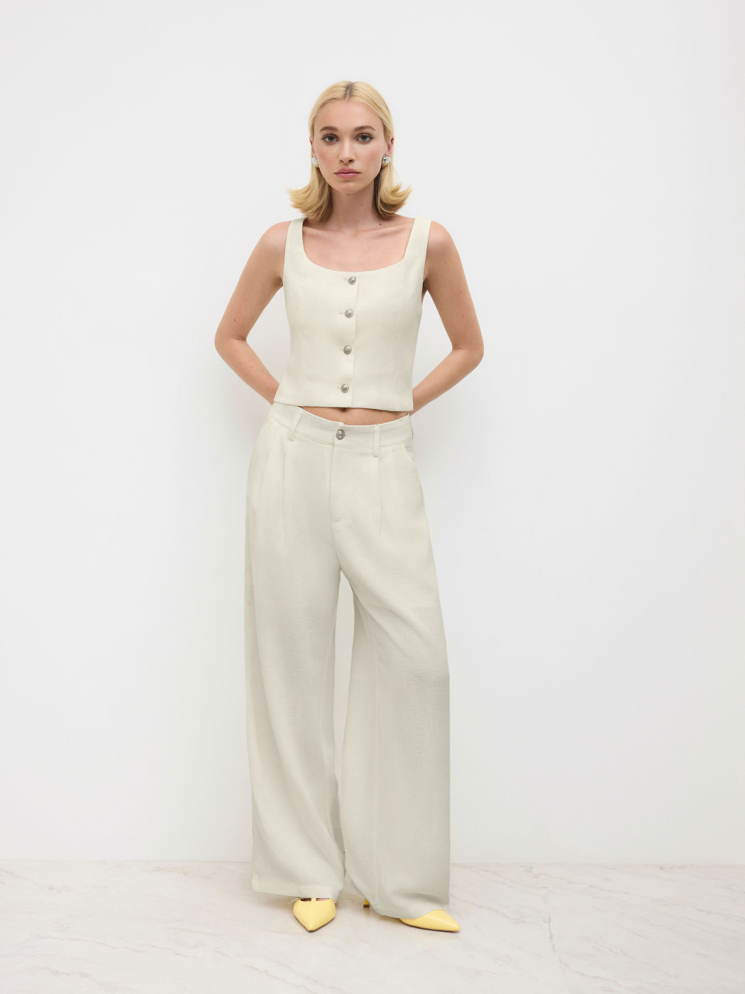 Tweed Mid Rise Weite Hosen