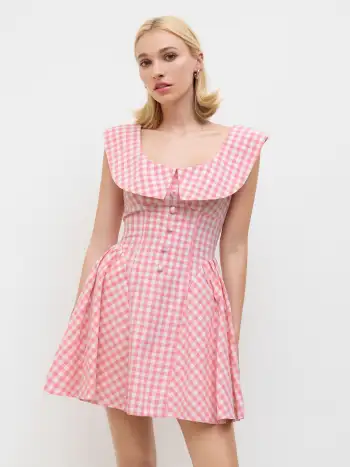 100% Cotton V-neck Check Button Short Sleeve Blouse