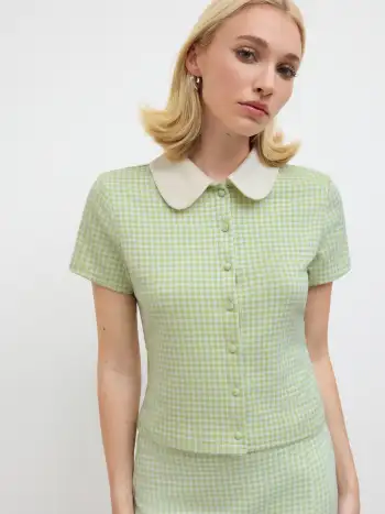 Mandarin Collar Ruched Split Top