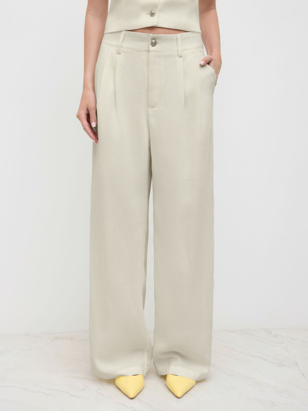 Tweed Mid Rise Weite Hosen