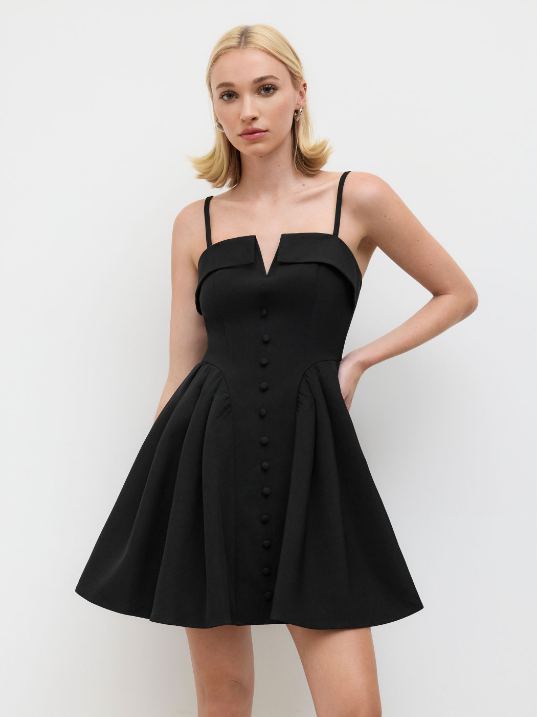 Square Neck Fold Over Ruffle Mini Dress
