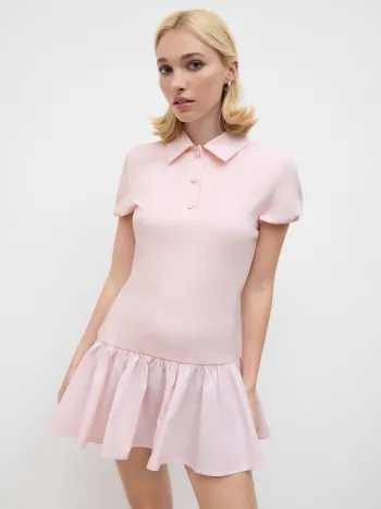 Vestido Mini de Polo de Mezcla de Algodón con Bajo de Volante