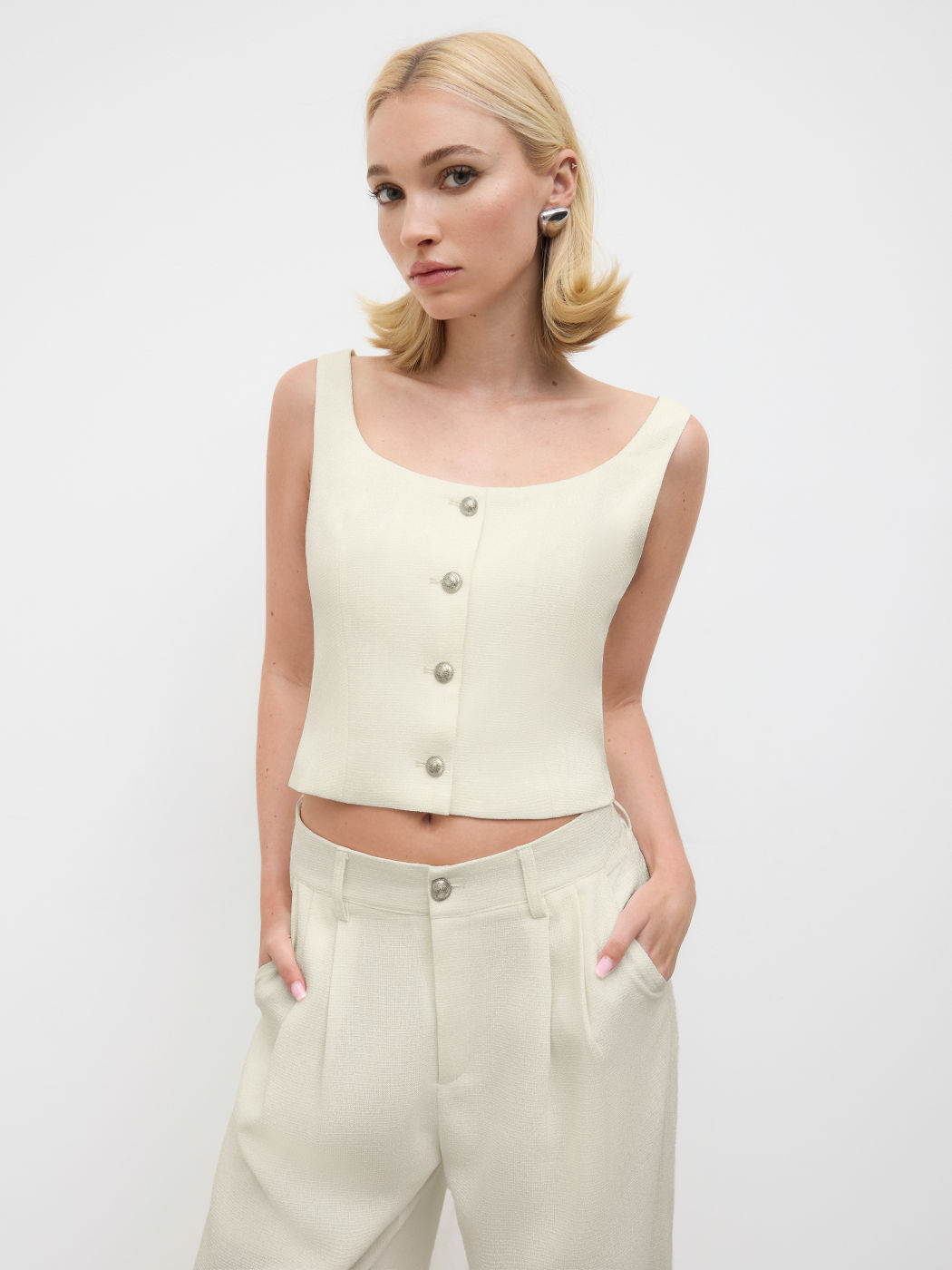 Top de tirantes de tweed con escote cuadrado Crop Top