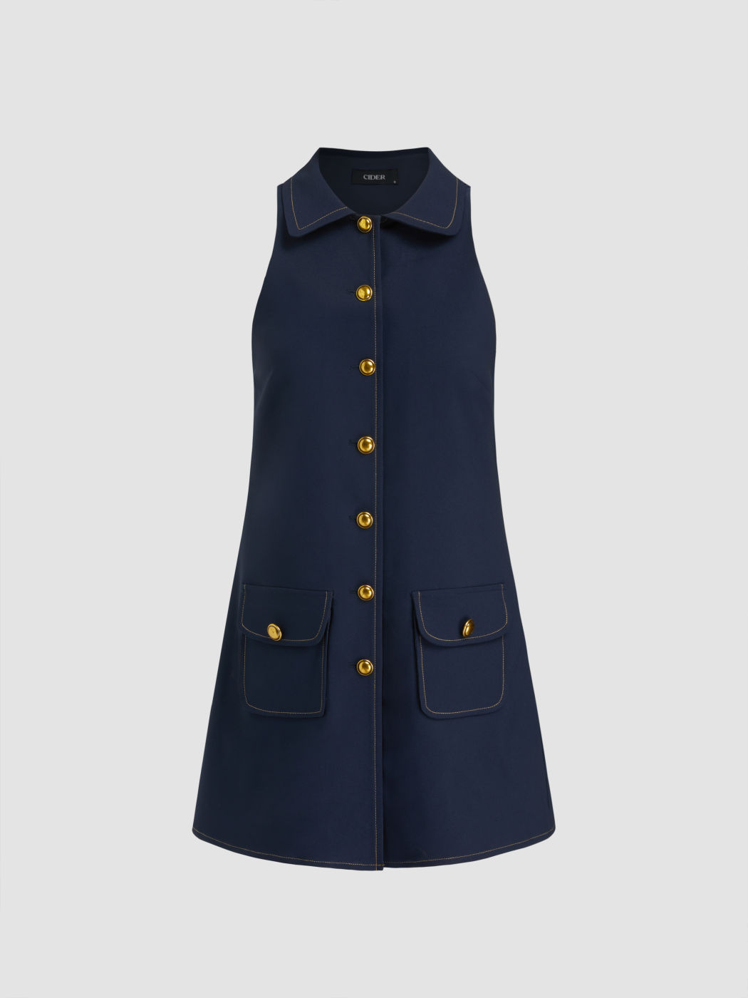 Collar Button Through Pocket Mini Dress