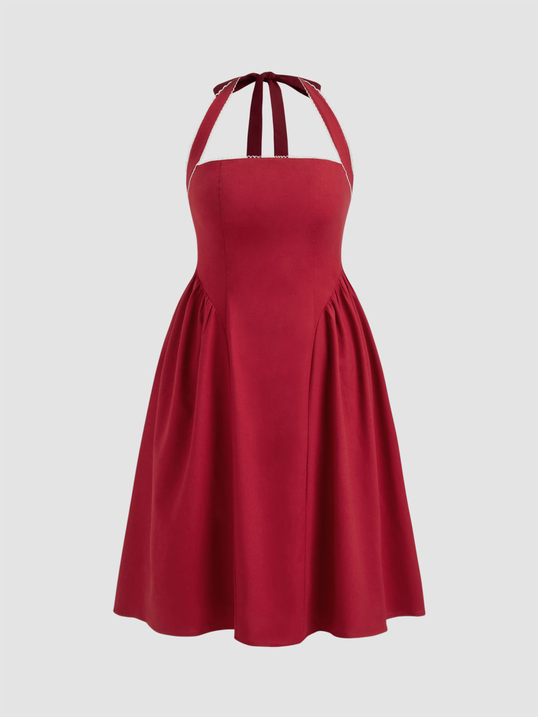 Leinenmischung Halter-Halslinie Gebundene Rüschen Midikleid Kurve & Plus