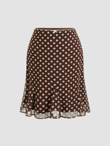 Jupe mi-longue sirène à pois et nœud en chiffon, taille moyenne Curve & Plus