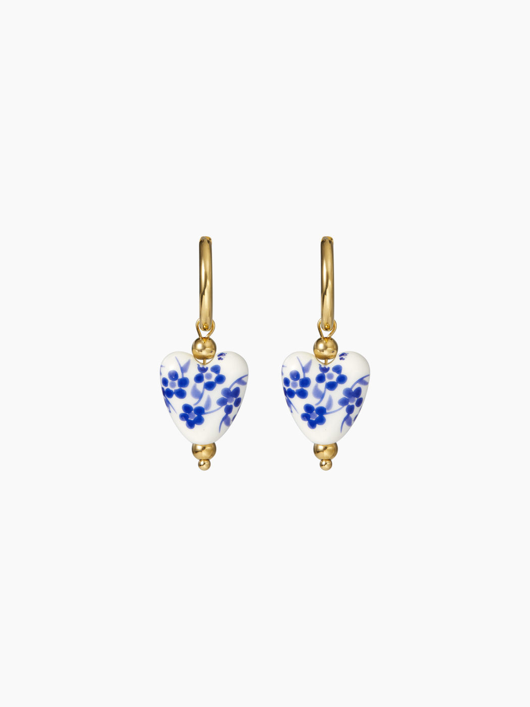 FLORAL & HEART 18K GOLD PLATED STAINLESS STEEL PORCELAIN DROP EARRINGS