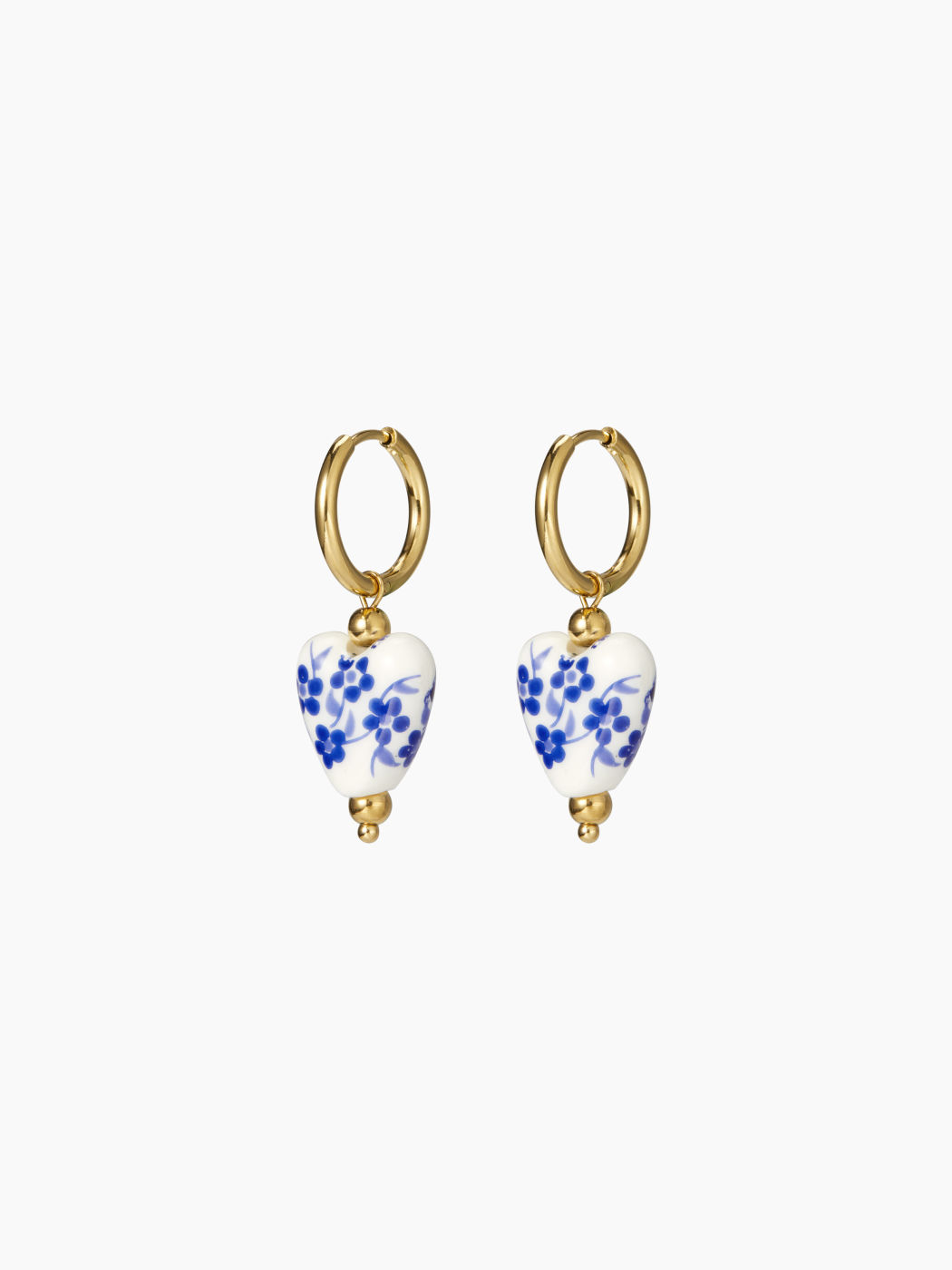 FLORAL & HEART 18K GOLD PLATED STAINLESS STEEL PORCELAIN DROP EARRINGS