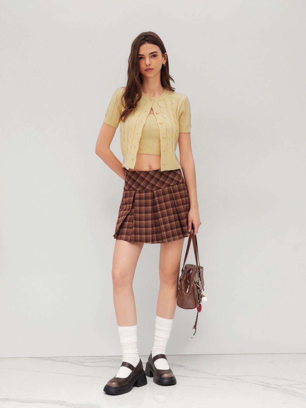 Cable Knit Short Sleeve Top & Cami Crop Top