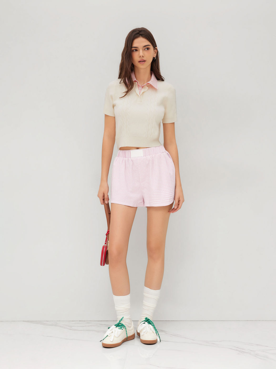 Cable Knit Polo Stripe Two Tone Top