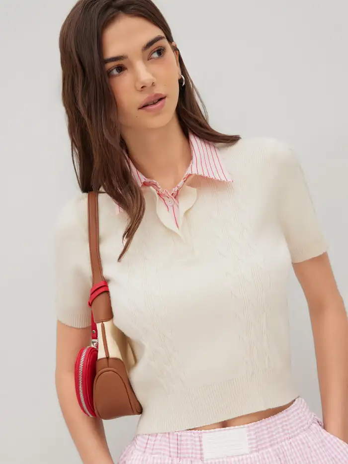 Mandarin Collar Ruched Split Top